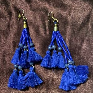 Blue Tassel Beaded Drop Earrings - Women Jewelry